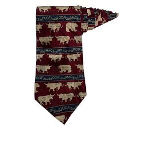 Ralph Marlin Stockbroker Bull Bear Men's Tie 1995 RM Style Burgundy Black Ticker